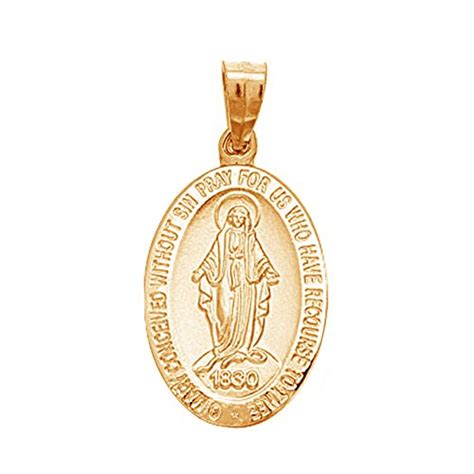 Ritastephens 14k Yellow Gold Miraculous Virgin Mary Medal Charm