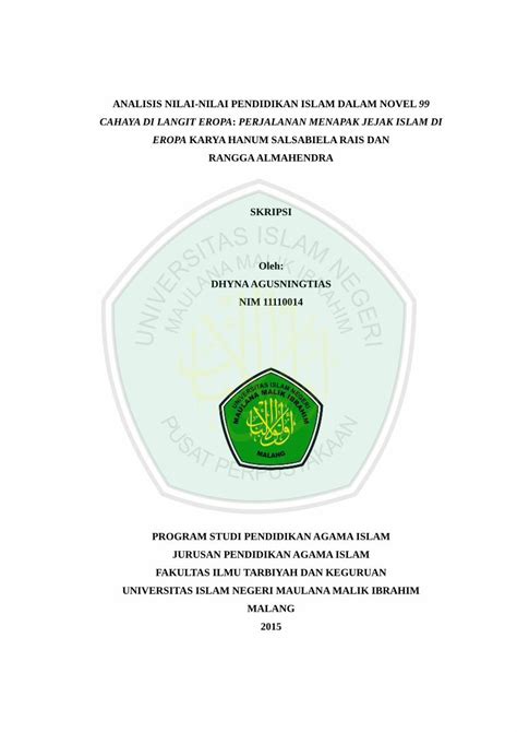 Pdf Analisis Nilai Nilai Pendidikan Islam Dalam Novel Surat