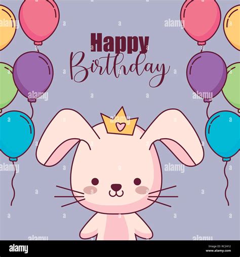 Cute Rabbit Happy Birthday Card With Balloons Helium Vector