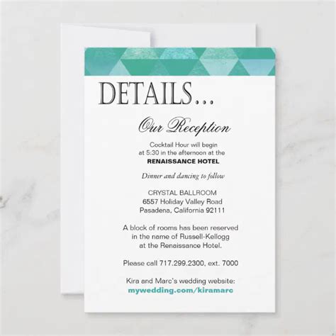 Geometric Triangles Reception Details Teal Invitation Zazzle