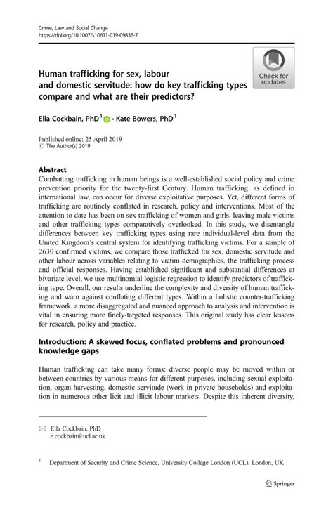 Pdf Human Trafficking For Sex Labour And Domestic Servitude How Do Key Trafficking Types