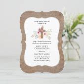 Rustic Burlap First Communion Invites Floral Cross Zazzle