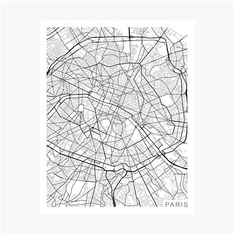 "Paris Map, France - Black and White" Photographic Print for Sale by ...