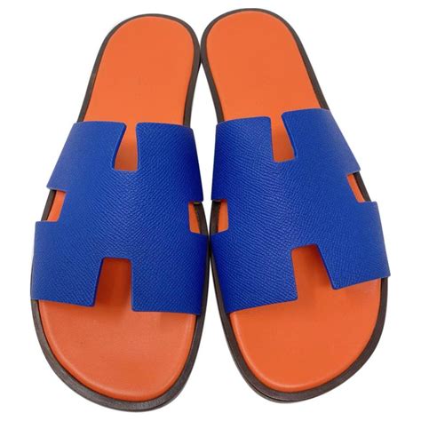 Hermès HERMES SANDALE IZMIR EPSOM 44 5 IT Cuir Bleu Orange ref 230454