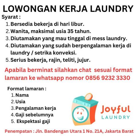 Lowongan Kerja Karyawan Laundry Di Joyful Laundry Jakartakerja