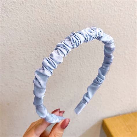 Blue Ruched Hair Band Satin Pleated Headbands Ruffled Hair Hoop Hair