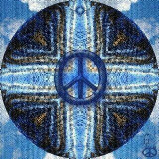 A Peace Sign Is Shown In The Middle Of A Blue And White Background With