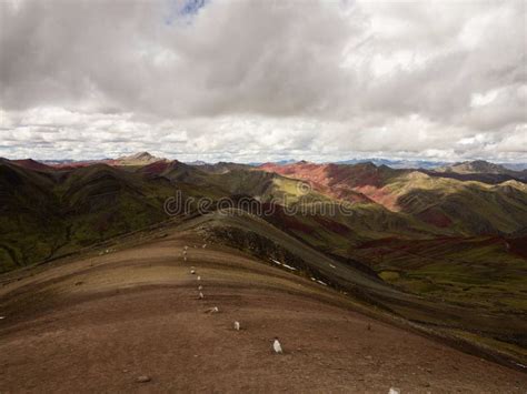 Panorama Landscape View Of Cordillera De Arcoiris Colorful Palccoyo