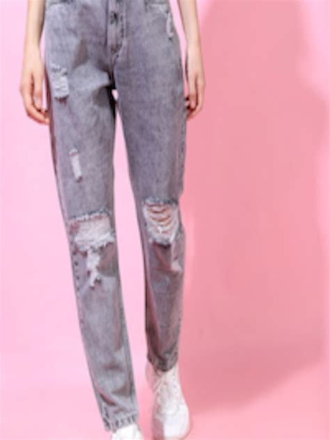 Buy Tokyo Talkies Women Grey Straight Fit Highly Distressed Heavy Fade