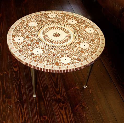 Super Sale Vintage Mosaic Coffee Table Round Tile Top Mid Century