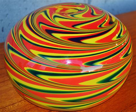 Large Dramatic Murano Cased Glass Swirl Bowl In Yellow Red And Green For Sale At 1stdibs