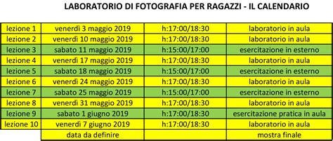 Il Calendario Del Corso Di Fotografia Per Ragazzi Spazio Tangram Napoli