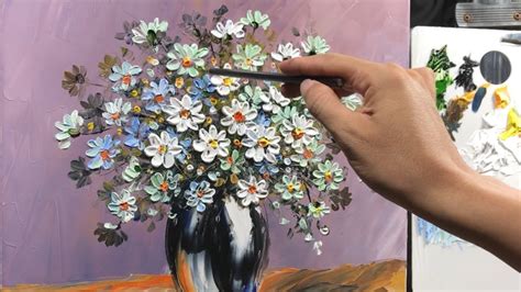 Paint Wildflowers In Vase With Acrylic Paint And A Plette Knife Youtube