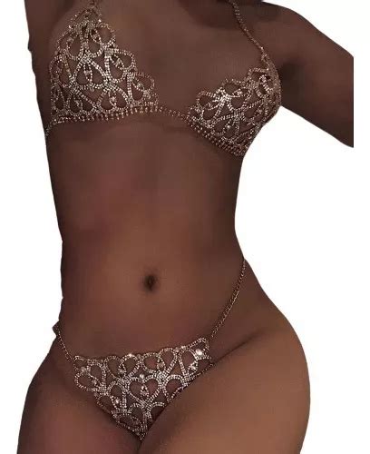 Conjunto De Bikini De Cadena De Cuerpo De Cristal Traje De C Cuotas