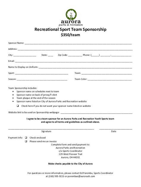 Fillable Online Calhoun County Recreation Department S Sponsorships Fax