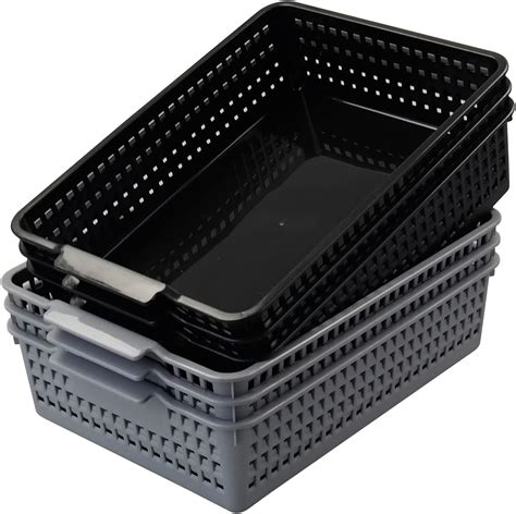 Ponpong Plastic Flat Storage Basket Plastic Paper Storage