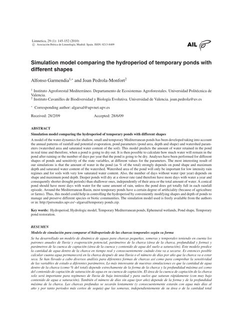 PDF Simulation Model Comparing The Hydroperiod Of Temporary Ponds