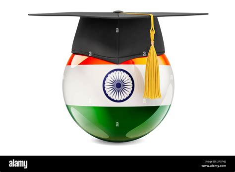 Education in India concept. Indian flag with graduation cap, 3D ...