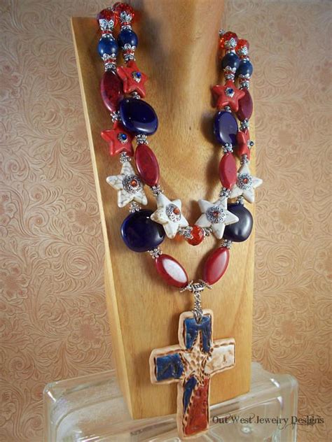 Cowgirl Necklace Set Chunky Red White And Blue Howlite Cowgirl