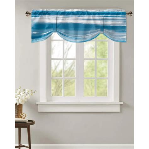 Tie Up Valance For Windows Abstract Blue Grey Texture Window Valance Curtain Kitchen Cafe Short