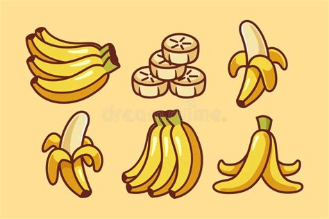 Colección De Dibujos Animados De Deliciosa Fruta Bananera Ilustración