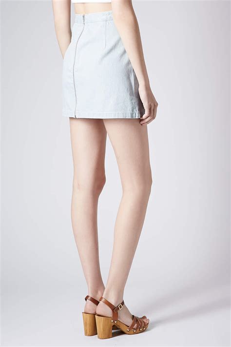 Lyst TOPSHOP Moto Denim Zip Back Mini Skirt In Blue