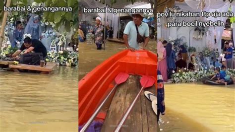 Pengantin Tetap Gelar Pesta Nikahan Meski Banjir Sungkeman Ditonton