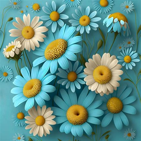 Premium Photo | Flowers pattern blue pastel colors illustration