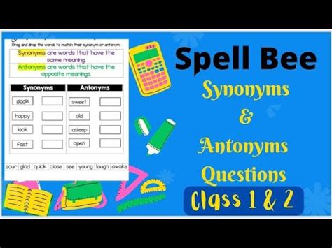 Favfive Spellingbee Synonyms Antonyms Worksheet For Class