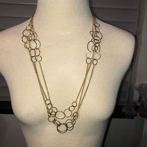 Multi Strand Elegant Gold Tone Long Necklace With Cir Gem