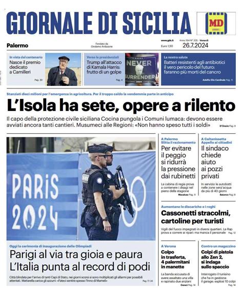 Prima Pagina Giornale Di Sicilia L Isola Ha Sete Opere A Rilento