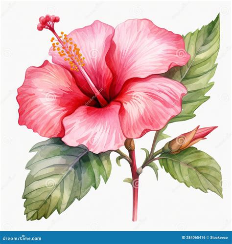 Watercolor Pink Hibiscus Flower Clipart Single Design Stock