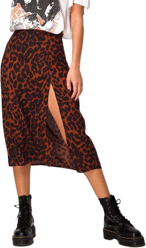 Amazon Avanova Women S High Waist Leopard Print Split Thigh A Line