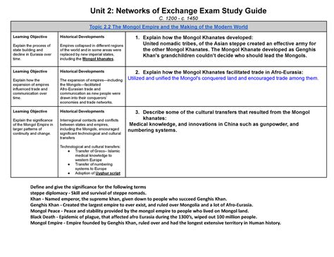 Saugat Niroula AP World History Unit 2 2 Study Guide Unit 2