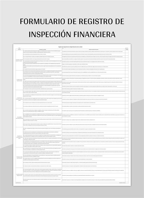 Plantilla De Excel Formulario De Registro De Inspecci N Financiera Y