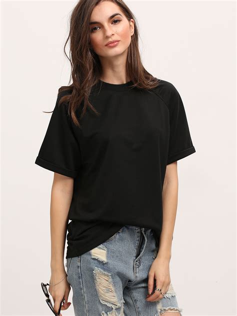 Black Round Neck Casual Loose T Shirt Shein Sheinside