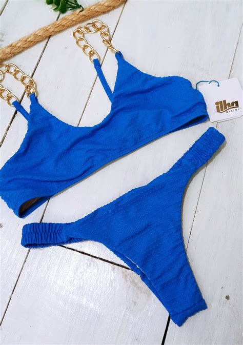 Calcinha De Biqu Ni Lateral Franzida Texturizada Azul Ilha Bikini