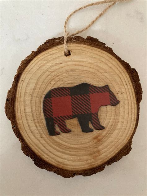 Buffalo Plaid Wood Slice Ornaments Dogcatbearmoosetree Etsy