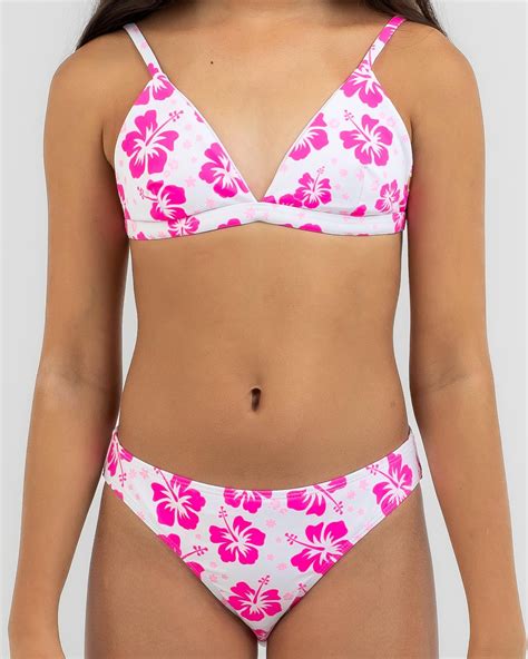 Topanga Girls Marina Triangle Bikini Set In White Pink Free