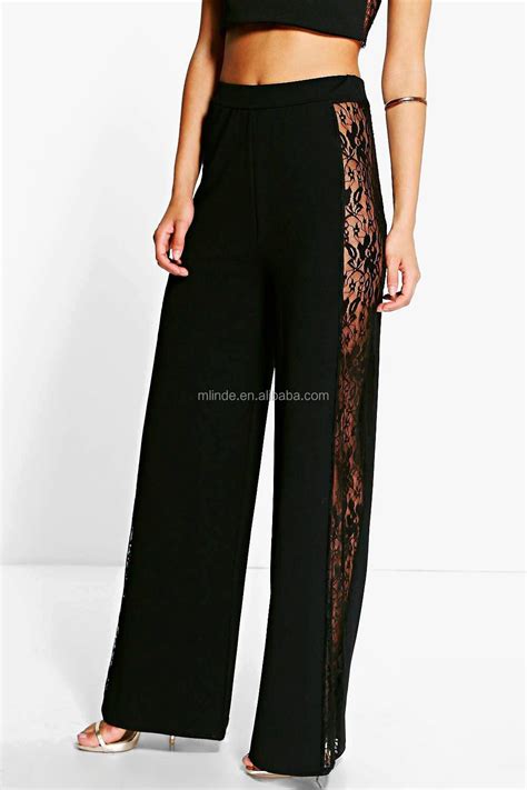 Latest Style Women Sex Pants Sexy Women Trousers Lace Crochet Panel Woven Wide Leg Palazzo Long