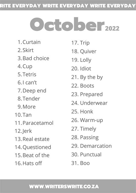 31 Writing Prompts For October 2022 Writers Write