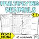 Multiplying Decimals Worksheets Area Model Place Value Disks Standard