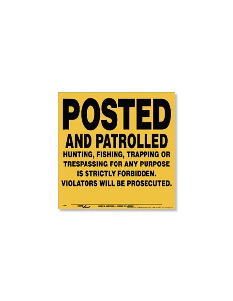 Voss Signs® Yellow Polyethylene Posted And Patrolled Signs 100 Pack