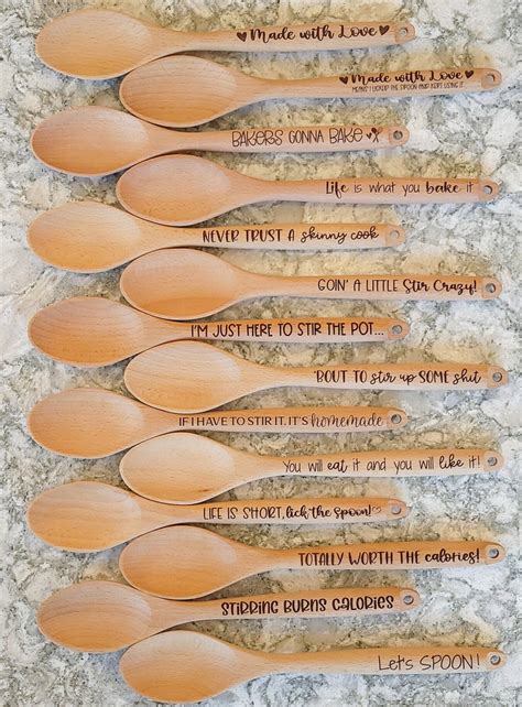 Engraved Wooden Spoons With A Variety Of Fun Snarky And Creative