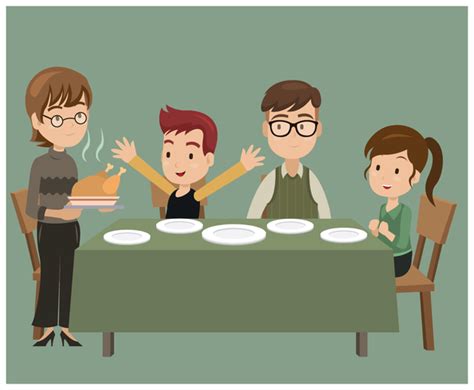 Family On Dinner Table 208237 Vector Art at Vecteezy