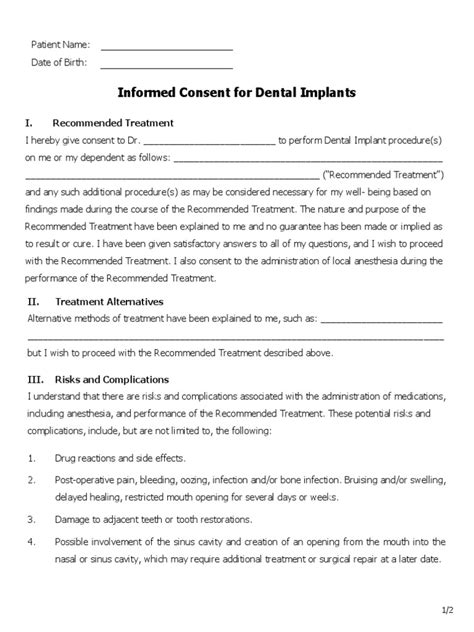 Dentistry Informed Consent For Dental Implants Medpro Group Pdf Dental Implant Surgery