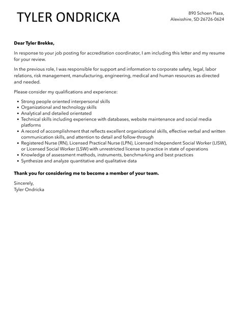 Accreditation Coordinator Cover Letter Velvet Jobs