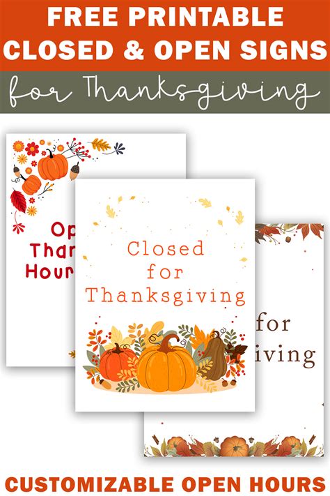Free Printable Closed & Open for Thanksgiving Signs