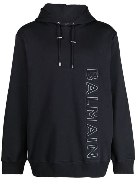 Balmain Logo Embossed Cotton Hoodie Farfetch