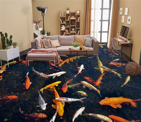 D Gentle Koi Pond F Floor Wallpaper Murals Self Adhesive Etsy